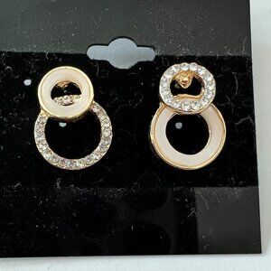 Gold-Tone Double Circle Earrings with Crystal Accents – Modern Statement Studs